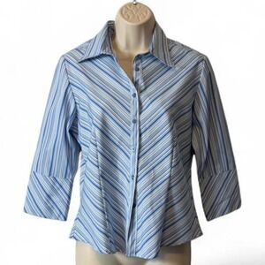 Y2K DCC Stretch Blue & White Diagonal‎ Striped Shirt